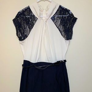 Bisou Bisou Womens High Neck Belted Short Sleeve Dress